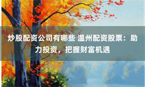 炒股配资公司有哪些 温州配资股票：助力投资，把握财富机遇